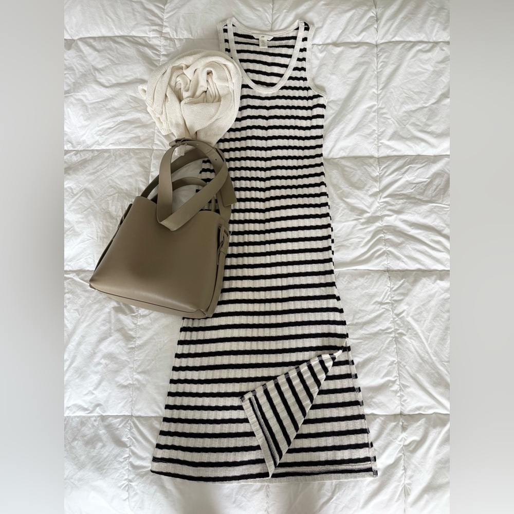 H&M Black and White Striped Midi Dress